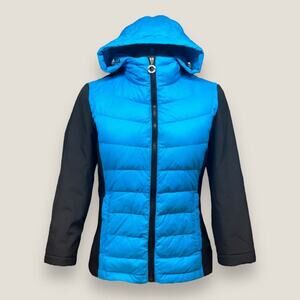 Calvin Klein Women’s Blue and Black Hooded Puffer Jacket Size XS
